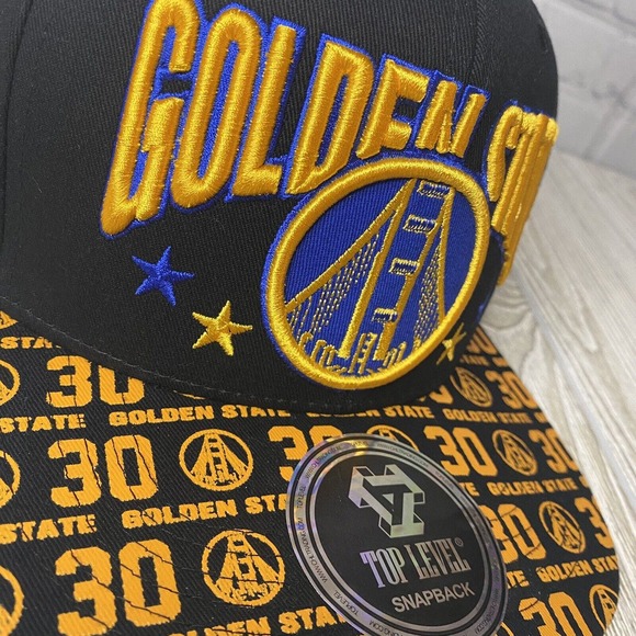 Top Level Golden State Warriors Logo Spellout Flat Bill Hat SnapBack Black New - Picture 3 of 9